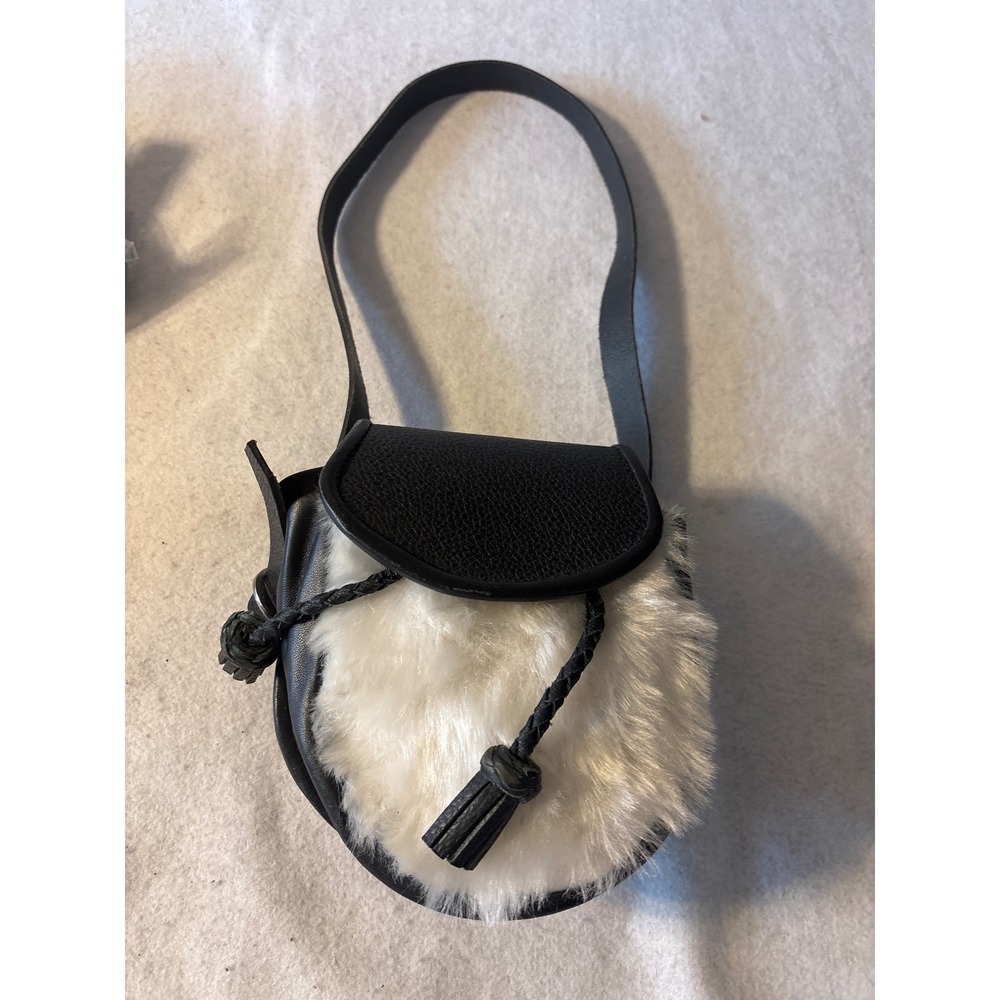 Unbranded‎ Sporran Crossbody Bag Small Black White Good Faux Fur Leather Tassels